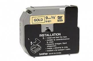 Brother M821 Non Laminated Black on Gold Tape - 9mm x 8m (Genuine) for PT-90 & PT-55 printer