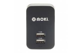 MOKI DUAL USB WALL CHARGER BLK