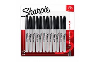 SHARPIE FINE PERM MRK BLK PK12